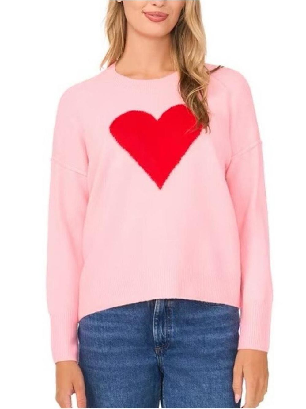 Vince Camuto Pink Crewneck Sweater with Red Heart M Love Valentine